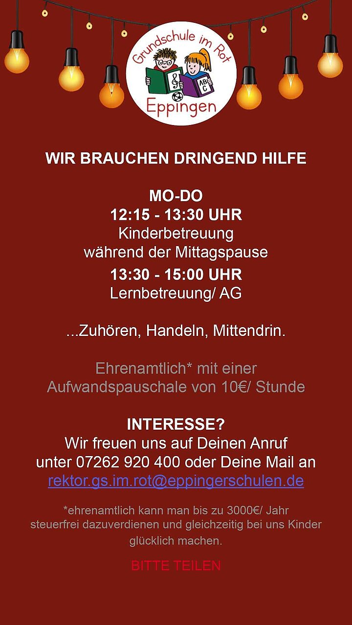 Stellenanzeige Mittagshelfer Ehrenamt
